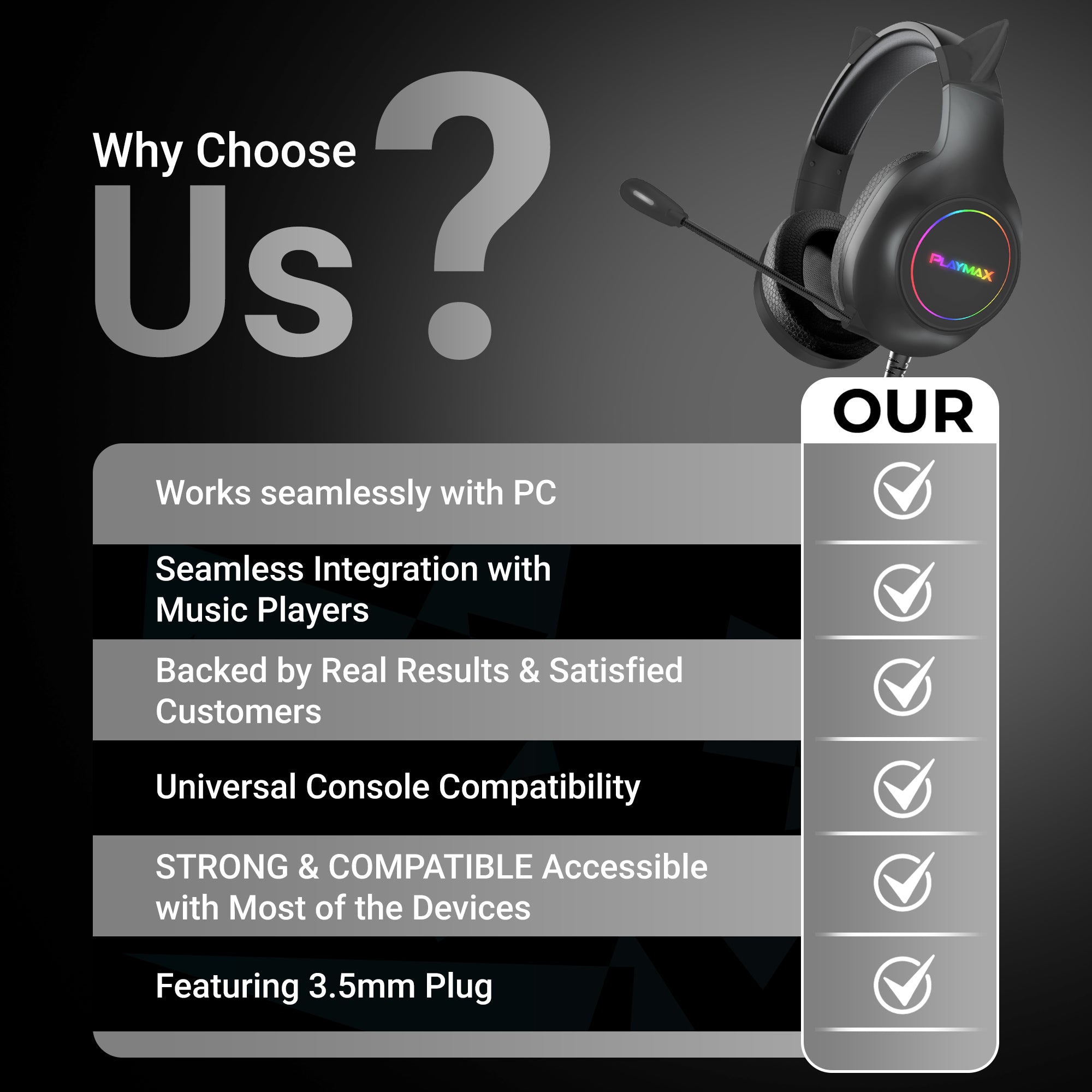 PLAYMAX CAT EAR HEADSET - BLACK