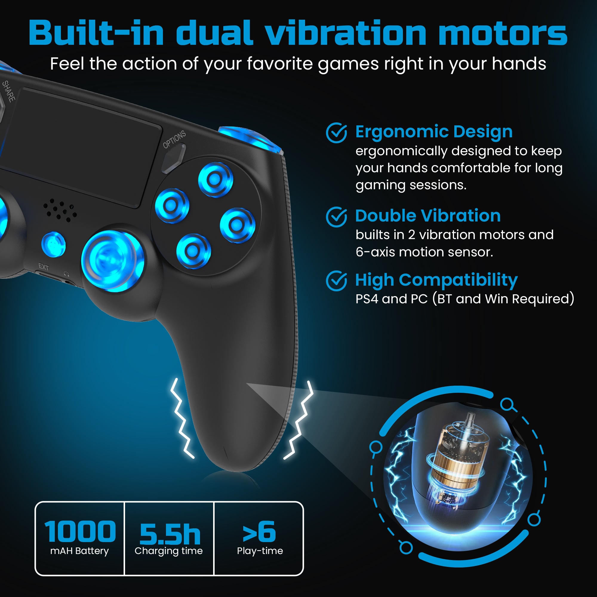 PLAYMAX PS4 / PC WIRELESS CONTROLLER - BLACK RGB