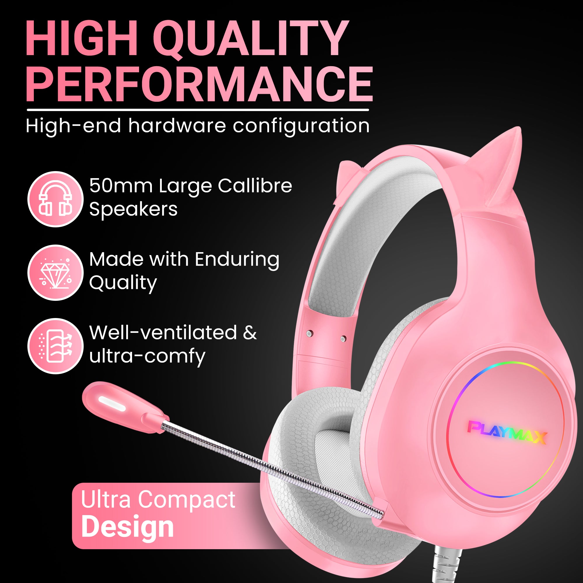 PLAYMAX CAT EAR HEADSET - PINK