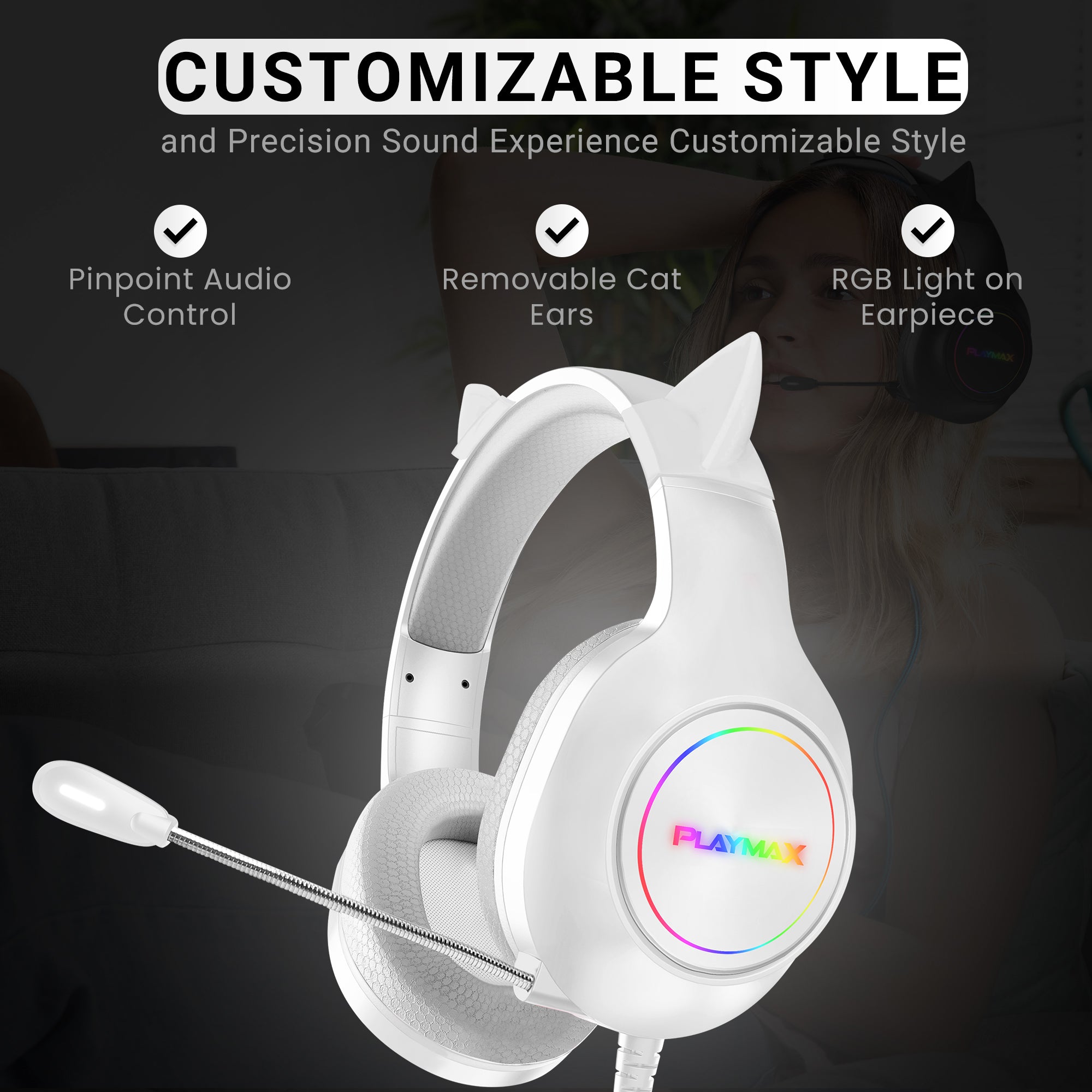 PLAYMAX CAT EAR HEADSET - WHITE