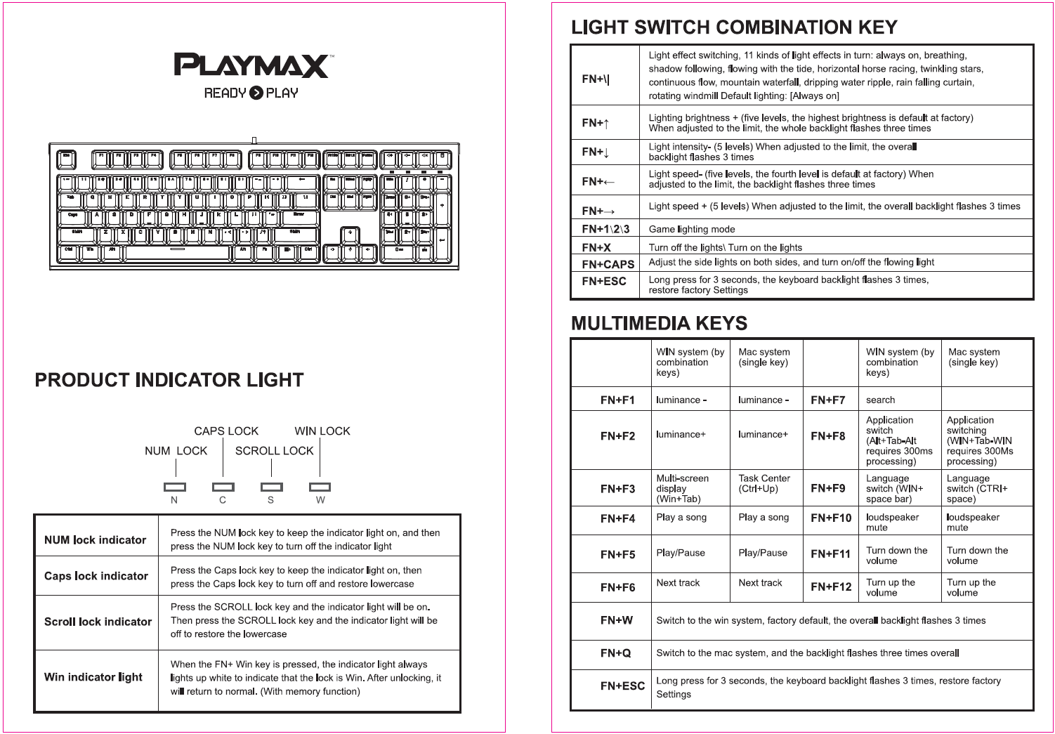 Playmax PRO Black RGB Mechanical Gaming Keyboard (Purple Bonus key caps)