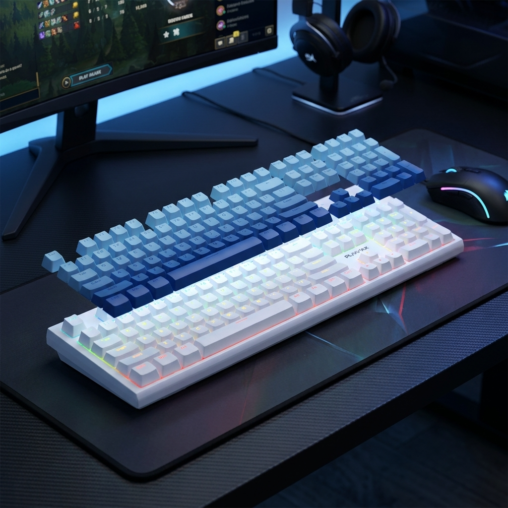 Playmax PRO White RGB Mechanical Gaming Keyboard (Bonus Blue key caps)