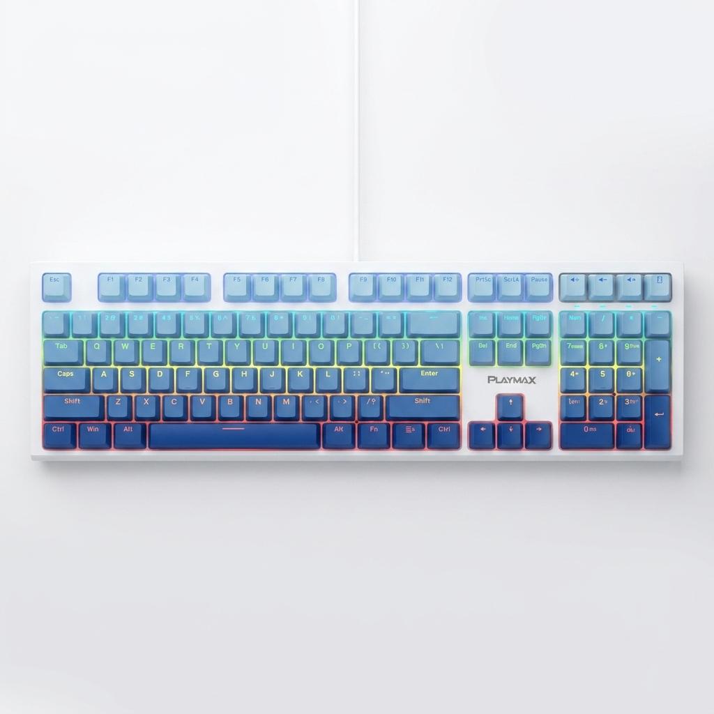 Playmax PRO White RGB Mechanical Gaming Keyboard (Bonus Blue key caps)