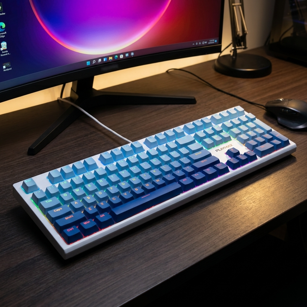 Playmax PRO White RGB Mechanical Gaming Keyboard (Bonus Blue key caps)