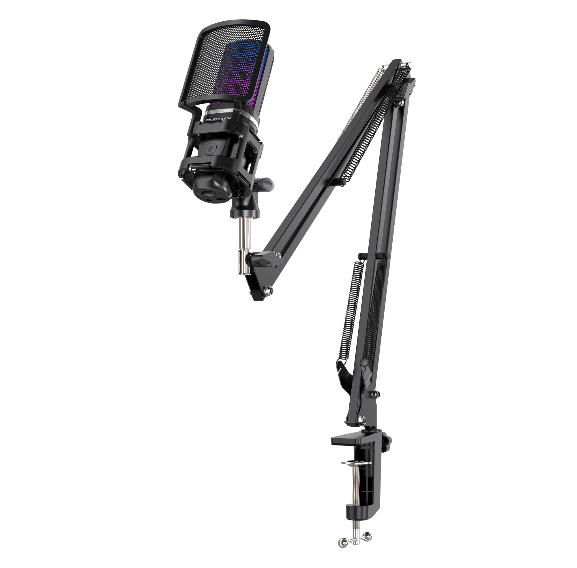 PLAYMAX RGB BLACK MICROPHONE WITH ARM AND TRIPOD