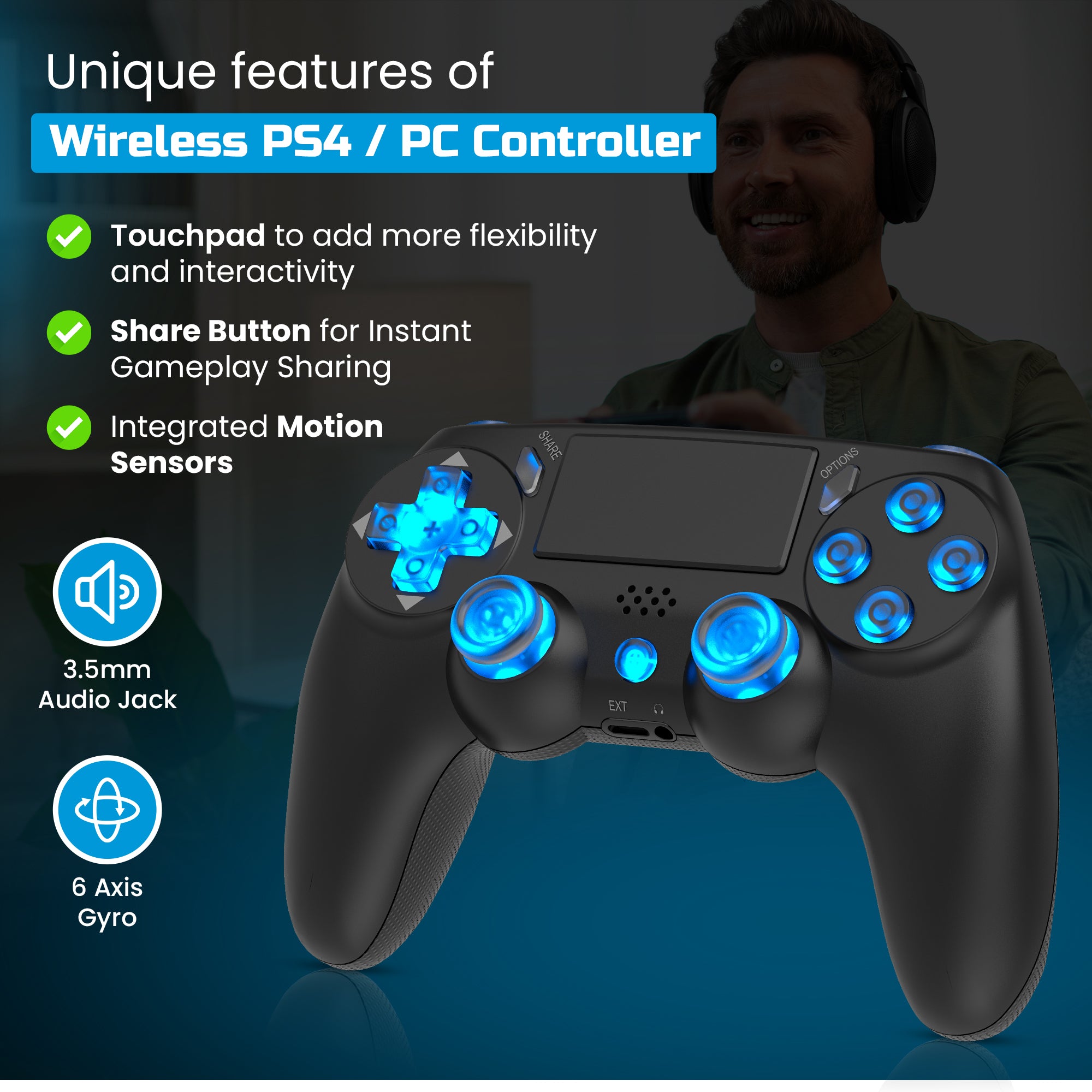 PLAYMAX PS4 / PC WIRELESS CONTROLLER - BLACK RGB