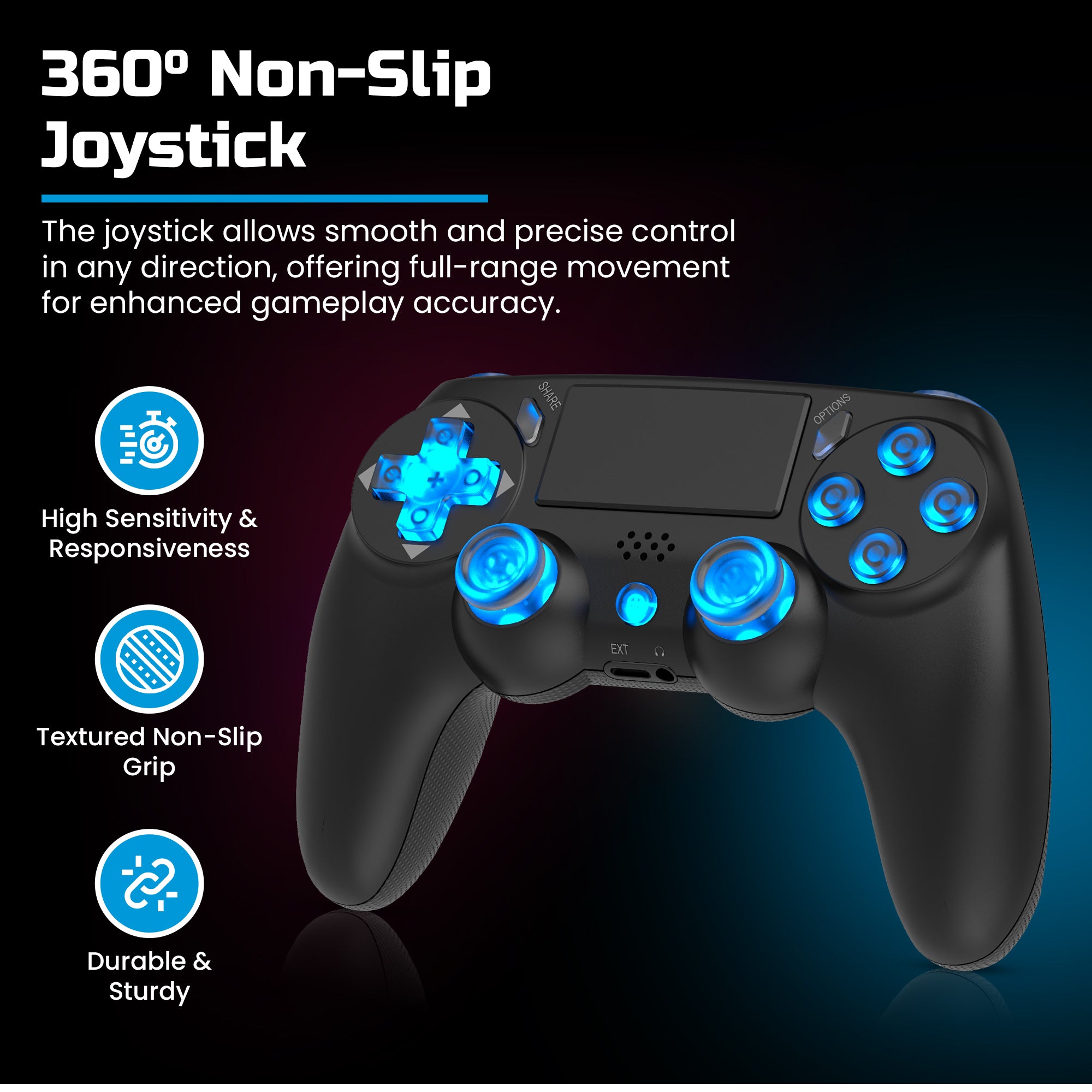 PLAYMAX PS4 / PC WIRELESS CONTROLLER - BLACK RGB