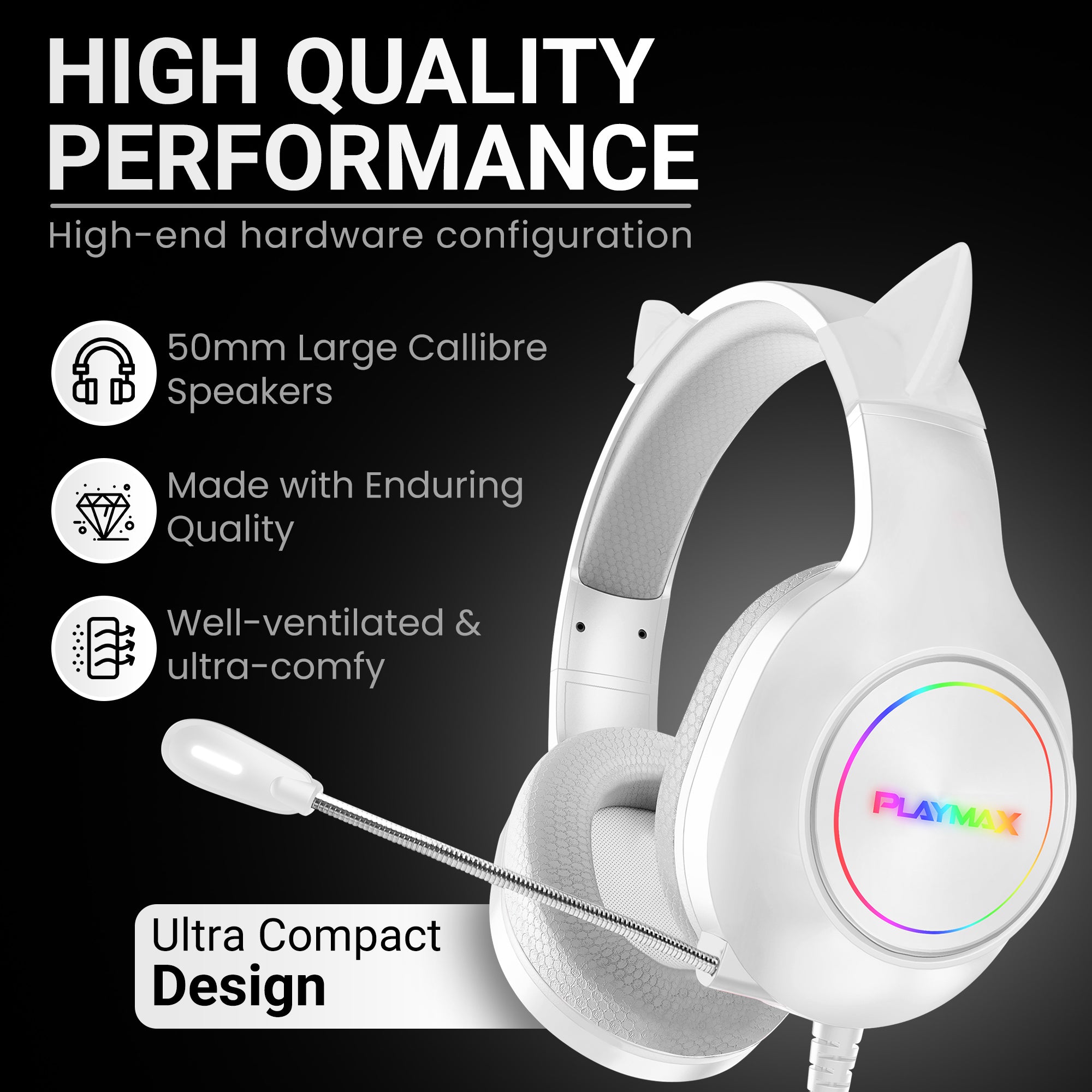 PLAYMAX CAT EAR HEADSET - WHITE