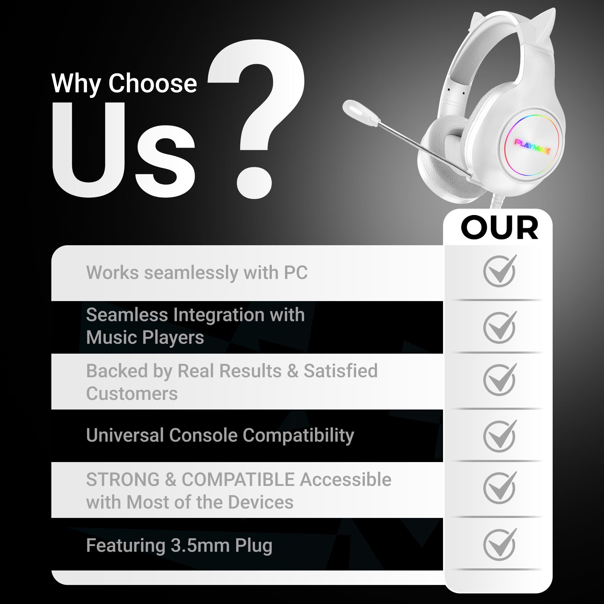 PLAYMAX CAT EAR HEADSET - WHITE