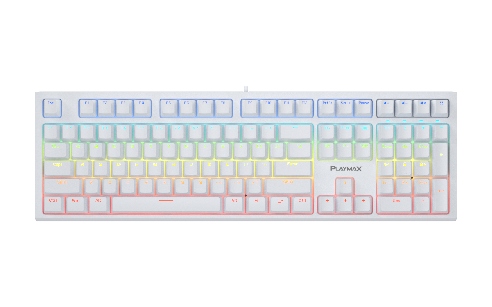 PLAYMAX PRO RGB WHITE MECHANICAL KEYBOARD BONUS BLUE KEY CAPS
