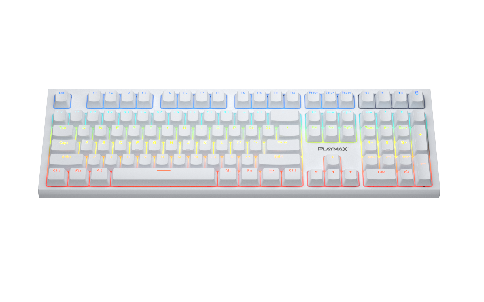 PLAYMAX PRO RGB WHITE MECHANICAL KEYBOARD BONUS BLUE KEY CAPS