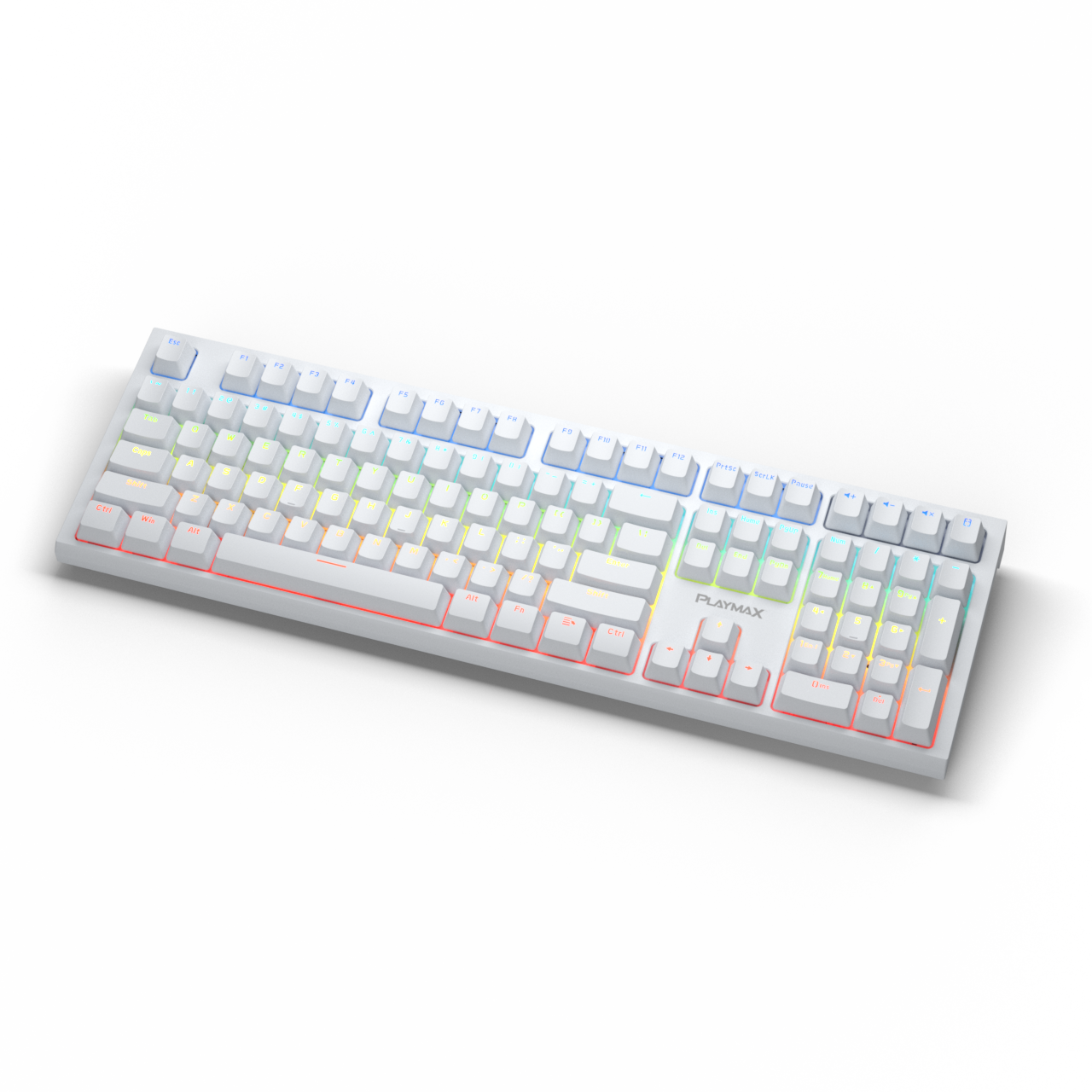 PLAYMAX PRO RGB WHITE MECHANICAL KEYBOARD BONUS BLUE KEY CAPS