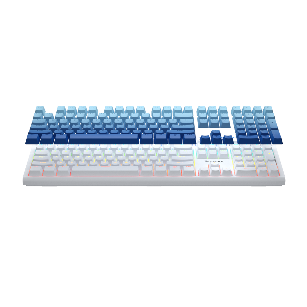 PLAYMAX PRO RGB WHITE MECHANICAL KEYBOARD BONUS BLUE KEY CAPS