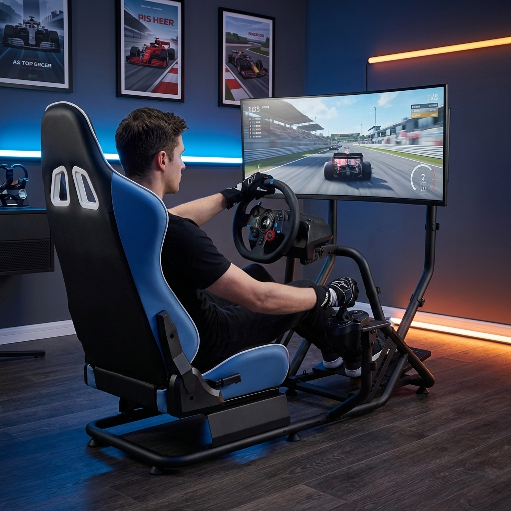 Playmax Classic Racing Simulator Cockpit & Monitor Mount Bundle